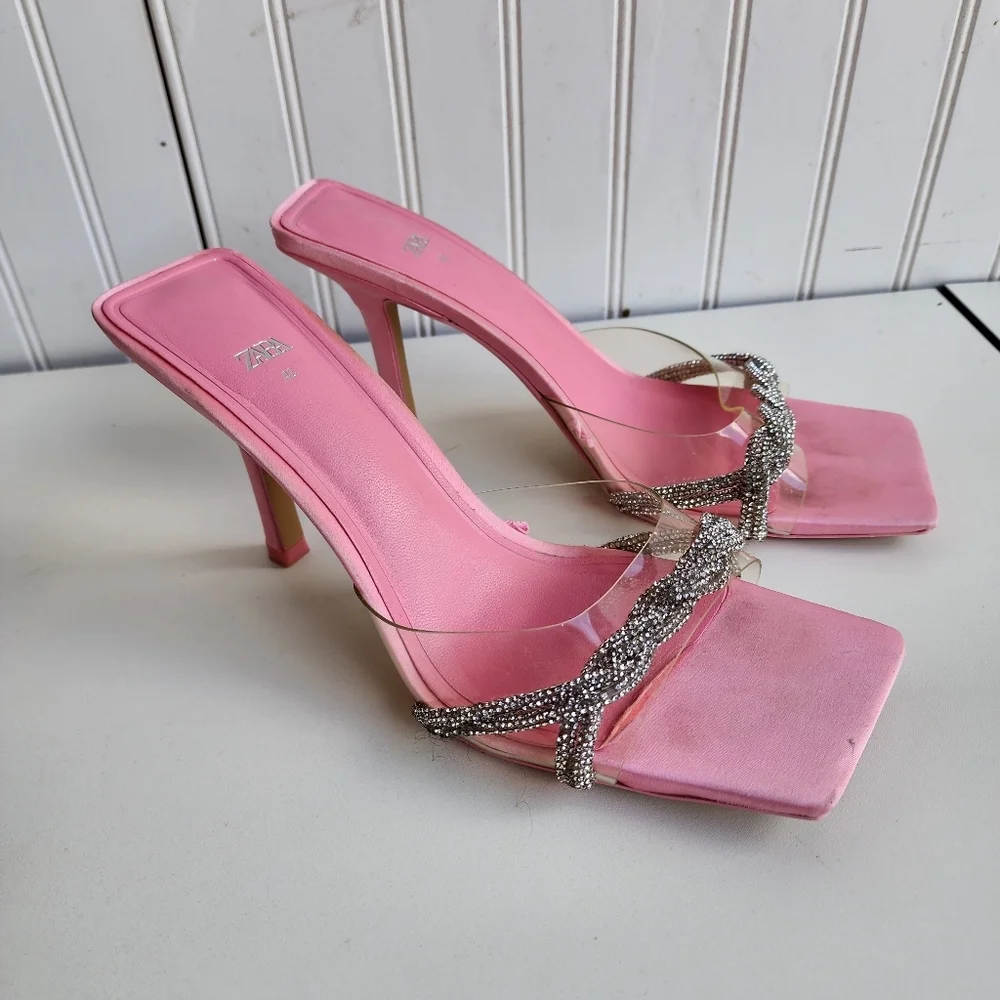 Zara Pink High Heel Slippers Women Heeled Sandals Woman Heels Sz 42 US Size 11 - Picture 1 of 10